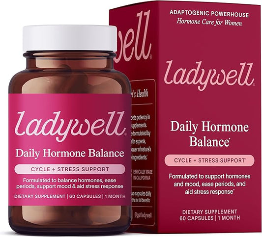 Ladywell Daily Hormone Balance Capsules | Natural Cycle Support for Women | Supports Mood, Bloating, Cramps, Skin Health & Cravings | with Chasteberry, B Vitamins, Ashwagandha, Saffron & More | 60 Ct