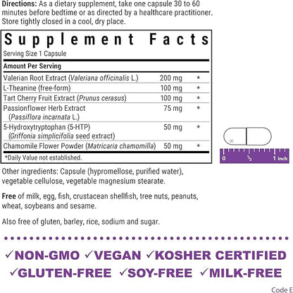 Bluebonnet Nutrition Targeted Choice Sleep Support, Rest & Relaxation Whole Food-Based Formula, Soy-Free, Gluten-Free, Kosher, Non-GMO, Dairy-Free, Vegan, 30 Vegetable Capsules