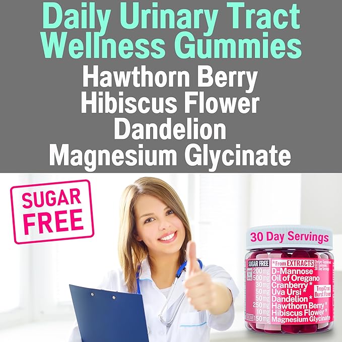 SHIZAM Oil of Oregano D-Mannose Dandelion Root Hawthorn Berry Extract Uva Ursi Gummies with Hibiscus Cranberry Magnesium Glycinate for Women