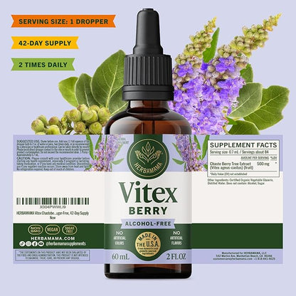 HERBAMAMA Vitex Chasteberry Supplement for Women - Natural Menopause Support* with Vitex Berry Tincture - Chaste Tree Berry Drops for Hormonal Balance & Cycle Support* - 42-Day Supply
