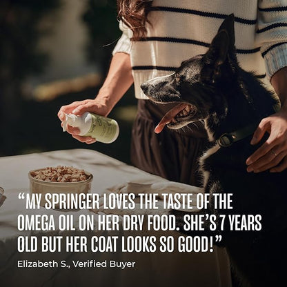 WagWell Ahiflower Omega Oil for Dogs | Vet-Formulated Health Supplement for Joints, Skin, Coat | Plant-Based Omega 3-6-9 Food Topper | for Dogs of All Ages & Sizes, All Natural, Made in USA | 8 fl oz