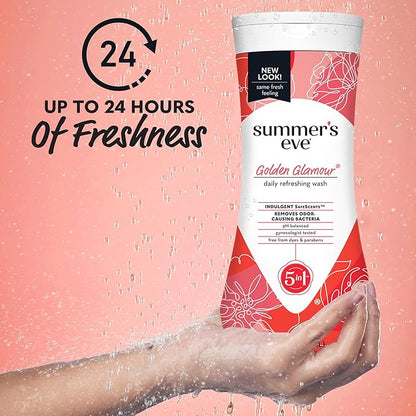 Summer's Eve Golden Glamour All-Over Daily Feminine Wash, pH-Balanced Body Wash for Women, Removes Vaginal Odor and Refreshes, 15 Fl Oz (Pack of 2)