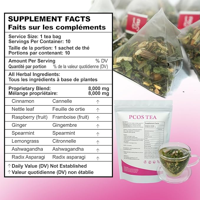 Laicuherb PCOS Spearmint Tea, for Women Hormone Balance & Promote Relaxation and Helps with Hirsutism and Acne, 10 Tea Bags Organic Spearmint Tea for Healthy Ovulation and Fertility