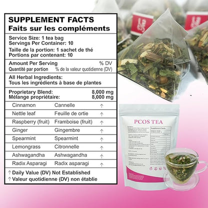 Laicuherb PCOS Spearmint Tea, for Women Hormone Balance & Promote Relaxation and Helps with Hirsutism and Acne, 10 Tea Bags Organic Spearmint Tea for Healthy Ovulation and Fertility