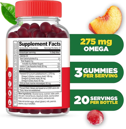 Lifeable Omega 3 6 9 Gummies | with Vegan DHA Supplement | Fish Oil Alternative from Plant Based Flaxseed Oil | Great Tasting Omega 3 Supplement | for Adults, Men & Women | 60 Gummies