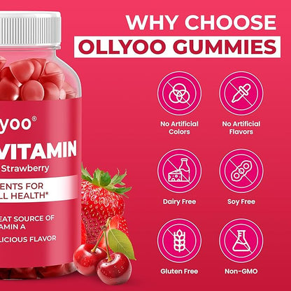 Adult Multivitamin Gummies for Men & Women, Vitamins A, C, D, E, B6, B12, Biotin, Folic Acid, Cherry & Strawberry Flavor, Supports Overall Health, 60 Count