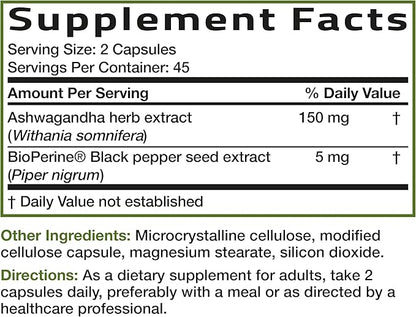 Bronson Ashwagandha Extra Strength Stress & Mood Support with BioPerine - Non GMO Formula, 90 Vegetarian Capsules