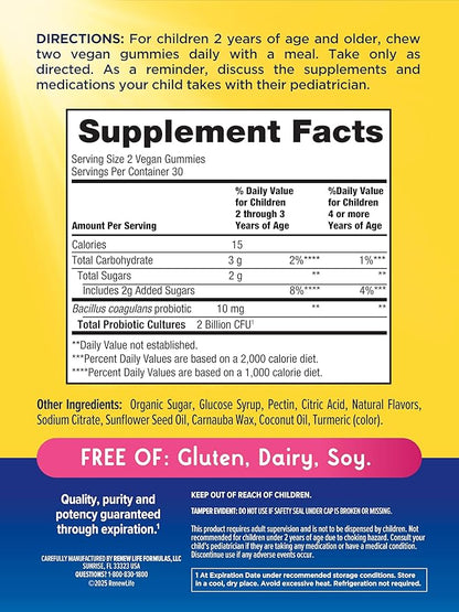 Renew Life Kids Probiotic Gummies, Daily Supplement Supports Overall Health and Optimal Digestion, Dairy and Soy Free, 2 Billion CFU, 60 Count