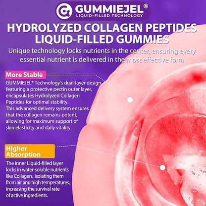 Collagen Gummies for Women & Men 3000mg, Hydrolyzed Collagen Peptides with Antioxidant Blend & Digestive Enzymes, Multi Collagen (Type I,II,III,V,X) for Anti-Aging, Hair, Skin, Nails, Sugar Free,60Cts