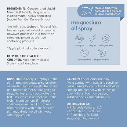 Unscented Magnesium Lotion & Spray for Sleep, Suitable for Sensitive Skin, Helps with Muscle Relaxation, Soothes Tired Legs & Foot Aches and Supports Restful Nights, 8 & 12 fl oz by M3