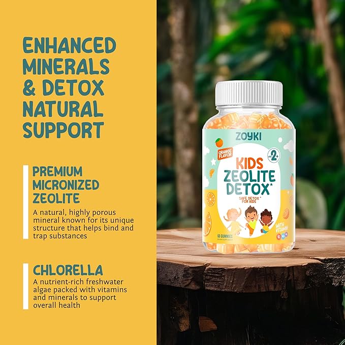 Zeolite Detox Gummies for Kids - Cleanse Out Toxins - Micronized Zeolite Chewable Body Support Supplement with Chlorella Vitamin D3 B12 C - Orange Flavor Vegan Non-GMO Gluten-Free