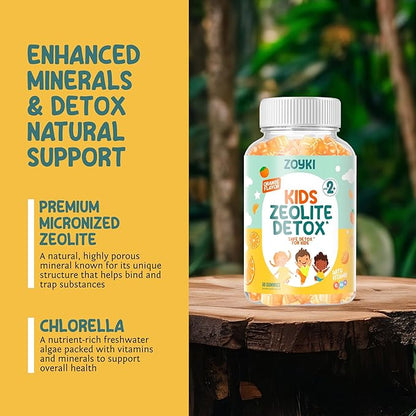 Zeolite Detox Gummies for Kids - Cleanse Out Toxins - Micronized Zeolite Chewable Body Support Supplement with Chlorella Vitamin D3 B12 C - Orange Flavor Vegan Non-GMO Gluten-Free
