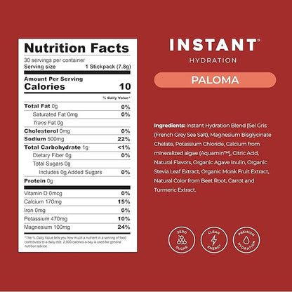 Instant Hydration Electrolytes Powder Packets - Paloma Electrolyte Drink Mix - Zero Sugar - Keto, Vegan, Gluten-Free, Non-GMO - Boost Recovery, Brain Health, Muscle & Tissue Support- 30 Sticks