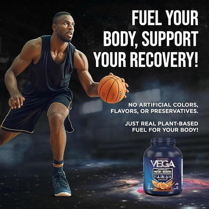 Vega Sport Vegan Protein Powder + Recovery - 30g Plant Based Protein per Serving, Peanut Butter, 45 Servings, 5g BCAAs, Probiotics, NSF Certified, for Shakes & Smoothies, 4.2lbs (Packaging May Vary)