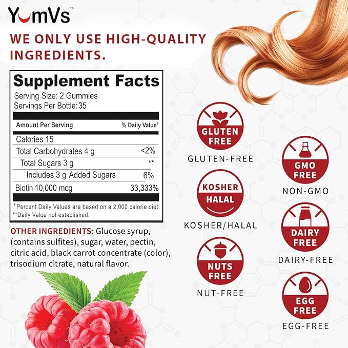 Biotin Gummies 10,000mcg – Biotin for Hair Growth Women – Great-Tasting Gummies – Hair, Skin & Nails Vitamins – Non-GMO Vegan Biotina Supplement for Women – 70 Count