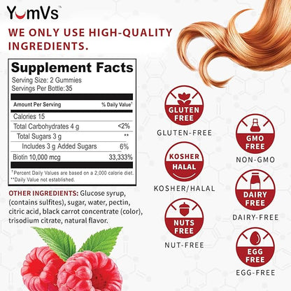 Biotin Gummies 10,000mcg – Biotin for Hair Growth Women – Great-Tasting Gummies – Hair, Skin & Nails Vitamins – Non-GMO Vegan Biotina Supplement for Women – 70 Count