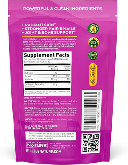 Collagen Peptides Powder - Hydrolyzed Collagen Protein for Women - Platinum Grade with No Odor or Taste, Easy Mixing - Grass Fed, Non-GMO - Hair, Skin, Nails Supplement - Unflavored, 500 Grams