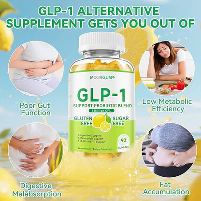 GLP-1 Support Probiotic Blend Gummies 90 Count, with Berberine, Cinnamon, Zinc, Inulin, 1 Billion CFU, 5 Probiotic Strains-1500mg Glp1 Support Blend Supplements, Gut Health, Digestive Wellness, Lemon