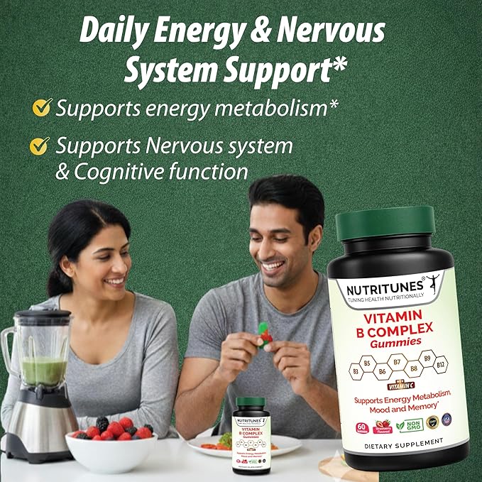 Vitamin B Complex Gummies–High Potency B Complex Vitamins Gummies with Methyl B12, Folate, Biotin & Vitamin C – Non-GMO, Vegan, Gluten-Free – 60 Gummies – Made in USA