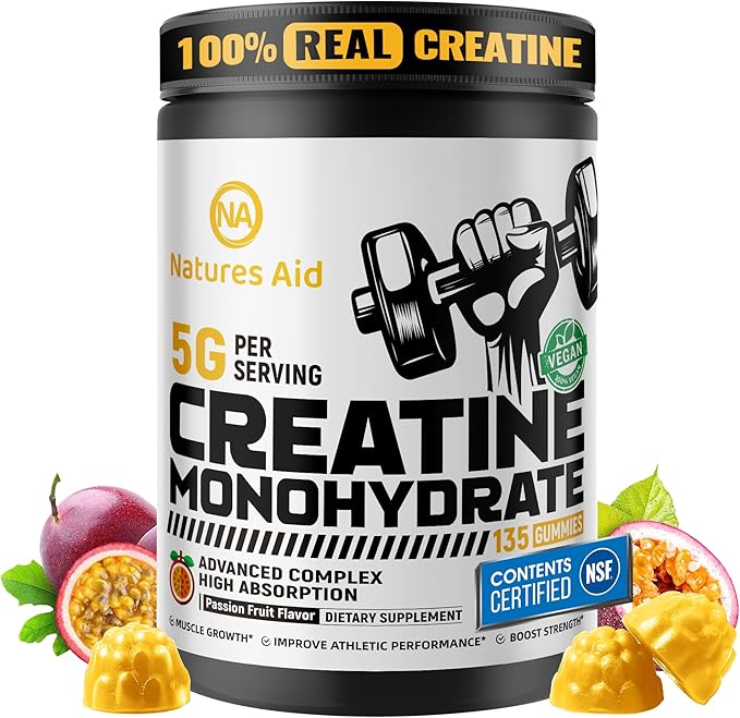Creatine Monohydrate Gummies – Pre-Workout Energy & Muscle Growth Support for Men & Women | Passion Fruit Electrolyte Gummies (135 Count)