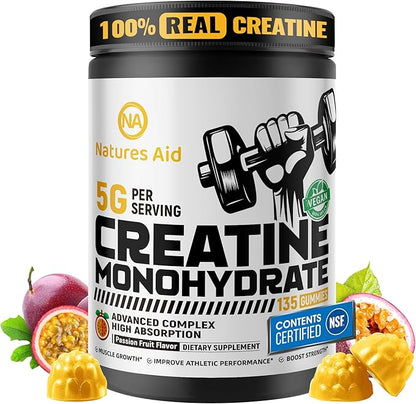 Creatine Monohydrate Gummies – Pre-Workout Energy & Muscle Growth Support for Men & Women | Passion Fruit Electrolyte Gummies (135 Count)