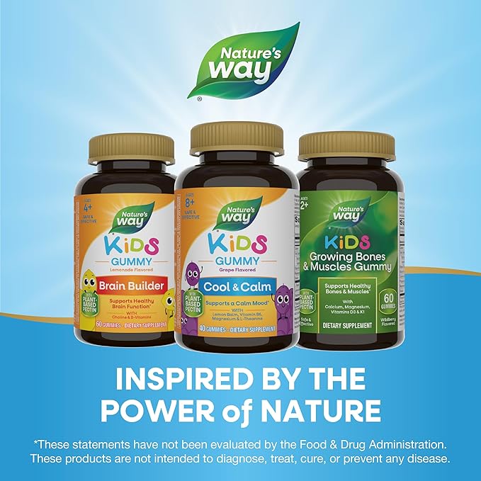 Nature's Way Kids Cool & Calm Gummies,Supports a Calm Mood in Kids Ages 8+*,Lemon Balm,Magnesium,Vitamin B6,L-Theanine,Grape Flavored,Vegetarian,(Packaging May Vary),40 Count (Pack of 2)
