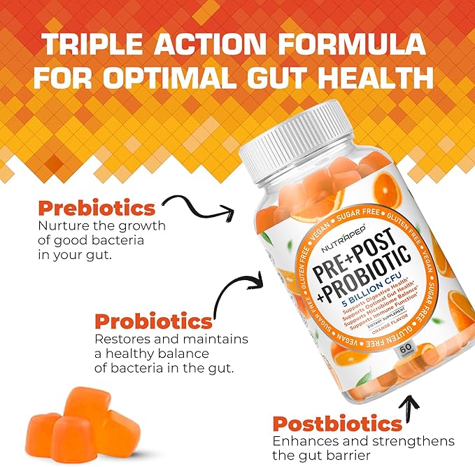 NutraPep Prebiotic Probiotic & Postbiotic Gummies for Women Men & Kids Children - High Potency 5 Billion CFU - Sugar-Free & Gluten 60 Count (Pack of 2)