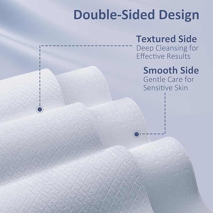 Ourmed Life Face Towels, Disposable Biodegradable Clean Facial Towels for Sensitive Skin, Lint- free Face Cloths for Makeup Remover, Skincare and Women Cleaning, Dry Wipes,300 Count EF Texture