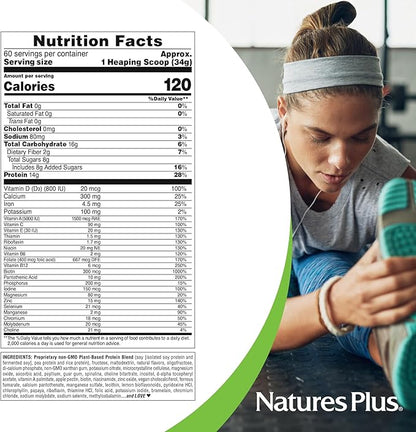 NaturesPlus SPIRU-TEIN, Banana - 4.5 lbs - Plant-Based Protein Shake - Non-GMO, Vegetarian, Gluten Free - 60 Servings