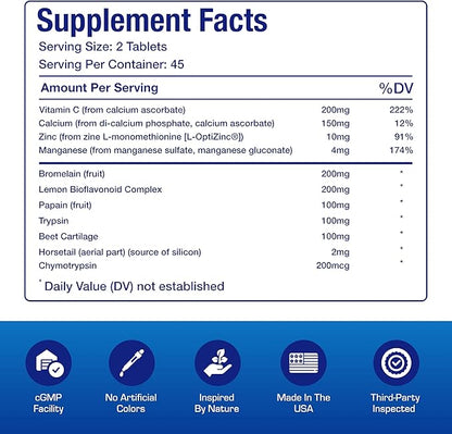 Cartilage Ligament and Tendon Supplement - Clinical Restorative Joint Support Formula with Bovine Cartilage Minerals and Proteolytic Enzymes for Enhanced Comfort Mobility Zymain 90 Support