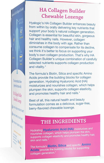 Hyalogic Hyaluronic Acid Chewable Lozenge – Sugar-Free Supplement for Hair Skin and Nails Vitamins for Women, Supports Skin Hydration (30 Count)