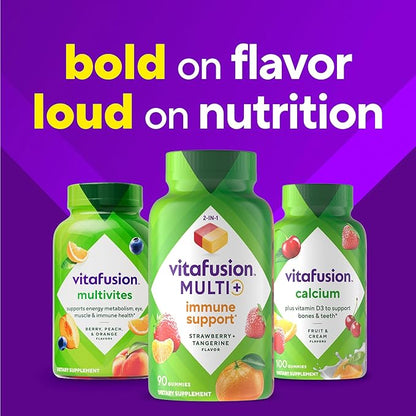 Vitafusion Multi+ Immune Support* – 2-in-1 Benefits & Flavors – Adult Gummy Vitamins with Vitamin C, Zinc, Daily Multivitamins, 90 Count