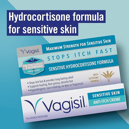 Vagisil Feminine Anti-Itch Cream for Women, Sensitive Skin Formula with Hydrocortisone, Helps relieve Yeast Infection Irritation, Gynecologist Tested, Soothes & Cools, 1oz (Pack of 4)