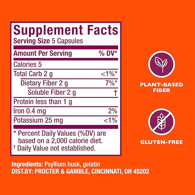 Metamucil, Psyllium Husk Capsules, 300 Capsules, 3-in-1 Fiber Supplement, Daily Psyllium Husk Fiber Capsules Help Support Digestive Health by Promoting Regularity*, Help Supplement Daily Fiber Intake