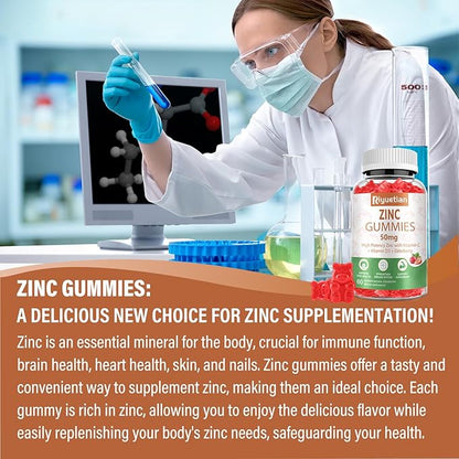 Zinc Gummies 50mg - Vitamin C, D3 & Elderberry, Echinacea, Zinc Immune Health Gummies, Non-GMO, Natural Antioxidant Supplements for Men & Women, Vegan 2 Pack