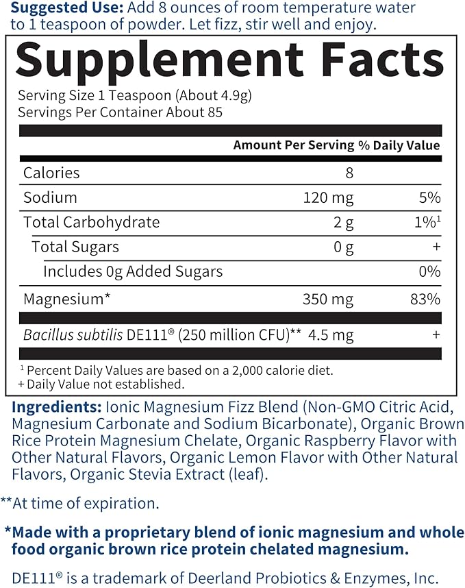 Garden of Life Dr. Formulated Whole Food Magnesium Powder with Probiotics – Stress & Sleep Support, Non-GMO, Gluten-Free, Vegan, Raspberry Lemon Flavor, 85 Servings