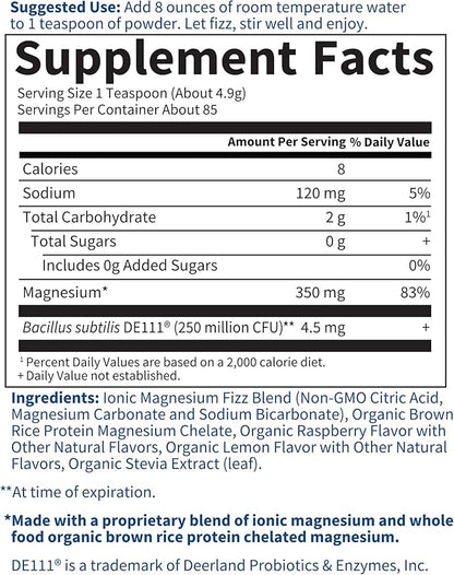 Garden of Life Dr. Formulated Whole Food Magnesium Powder with Probiotics – Stress & Sleep Support, Non-GMO, Gluten-Free, Vegan, Raspberry Lemon Flavor, 85 Servings