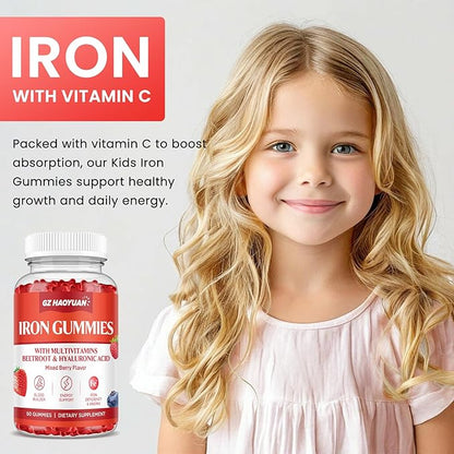 Iron Gummies for Women & Men - Iron Supplement with Multivitamin for Adults & Kids - Support Blood Builder, Energy, Iron Deficiency & Anemia - Sugar Free Iron Gummies Mixed Berry Flavor 60 ct