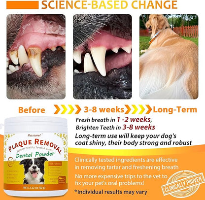 Natural Dog Dental & Supplement Powder, Plaque & Tartar Control with Glucosamine, Omega-3, Probiotics & Vitamin E for Joint, Beef Liver Flavour, Digestion & Fresh Breath