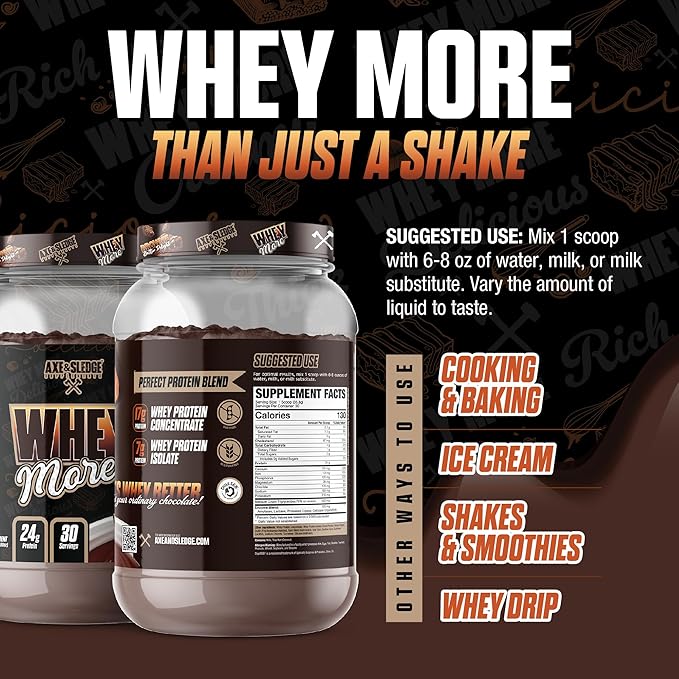 Axe & Sledge WHEY More Premium Protein Blend | 24g Protein, Whey Concentrate & Isolate | Prebiotic Fiber for Enhanced Absorption | Creamy, Delicious, Versatile | 30 Servings, Brownie Batter