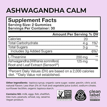 HUM Calm Ashwagandha Gummies for Women and Men, L-Theanine Ashwagandha Supplements for Daily Relaxation & Clarity Support, Vegan Fast Acting Gummy Formula, Mixed Berry Flavor, 60 Gummies