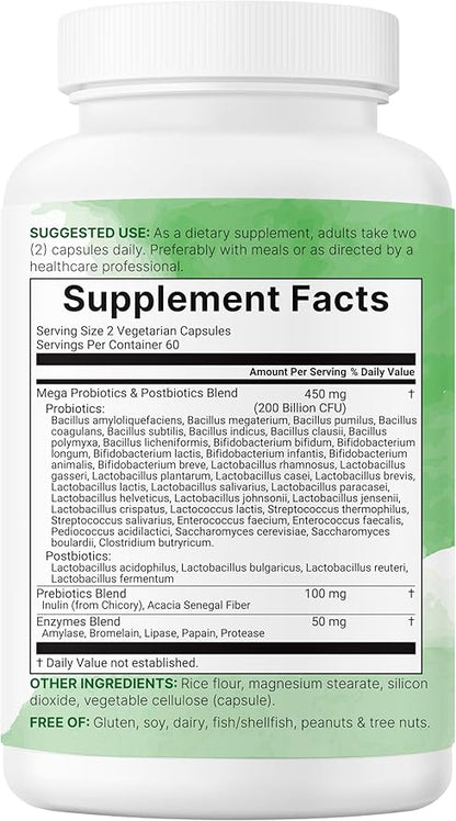 Micro Ingredients Probiotics 200 Billion CFU, 120 Veggie Capsules | Mega Probiotics for Men & Women | 40 Strains with Prebiotics, Postbiotics & Digestive Enzymes | Gut, Immune & Digestive Health