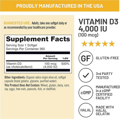 NatureWise Vitamin D3 4000iu (100 mcg) 1-Year Supply for Immune Support, Healthy Muscle Function, and Bone Health - Non-GMO, Gluten-Free in Organic Extra Virgin Olive Oil, (Mini Softgel), 360 Count