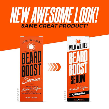 Wild Willies Beard Growth Kit - Capsules & Boost Serum - Natural Growth Oil With Biotin & Caffeine - Vitamins for Fuller, Thicker Beard - 60 Capsules - For Men