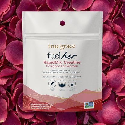 True Grace FuelHer RapidMix Creatine Monohydrate - Unflavored - for Women - Supports Lean Muscle, Mental Clarity & Metabolism - 100 mg Magnesium - Bloat Free - Mixes Instantly - Non-GMO - 30 Servings