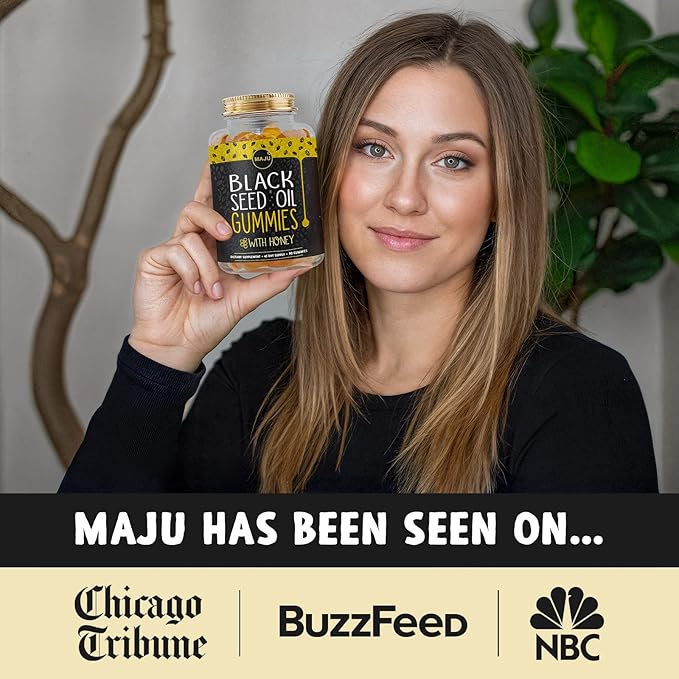 MAJU's Black Seed Oil Gummies with Honey 90ct, 500mg BSO Gummy, Black Cumin Seed Nigella Sativa Oil, Cold-Pressed, Potent Formula, 90ct