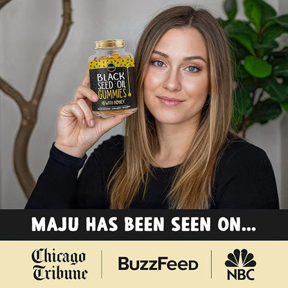 MAJU's Black Seed Oil Gummies with Honey 90ct, 500mg BSO Gummy, Black Cumin Seed Nigella Sativa Oil, Cold-Pressed, Potent Formula, 90ct (2-Pack)