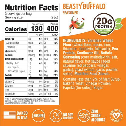 Lenny & Larry's FITZELS Protein Pretzels [Beastly Buffalo] – 8 x 3oz Bags of High Protein Snacks with 20g Plant Based Protein – Vegan Snack – Incredibly Tasty with Salty Crunch