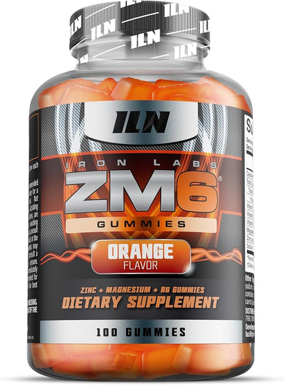 Iron Labs ZM6 Gummies – High Strength Zinc Magnesium Gummies for Men & Women (100 Count, Orange Flavor, Vegan) – Magnesium Citrate and Zinc Citrate Supplements with Vitamin B6 and D3