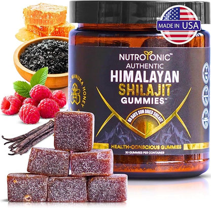NutroTonic® Organic Himalayan Shilajit Gummies – Organic Raspberry Vanilla Flavored – Shilajit for Men & Women – Wild Crafted Manuka Honey MGO +263 – Made in USA – 30 Healthy Gummies